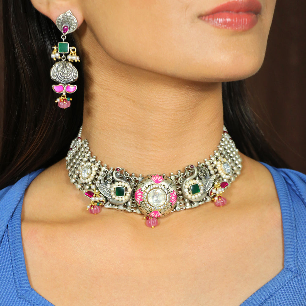 Pink Fusion Meenakari Necklace Set image 0